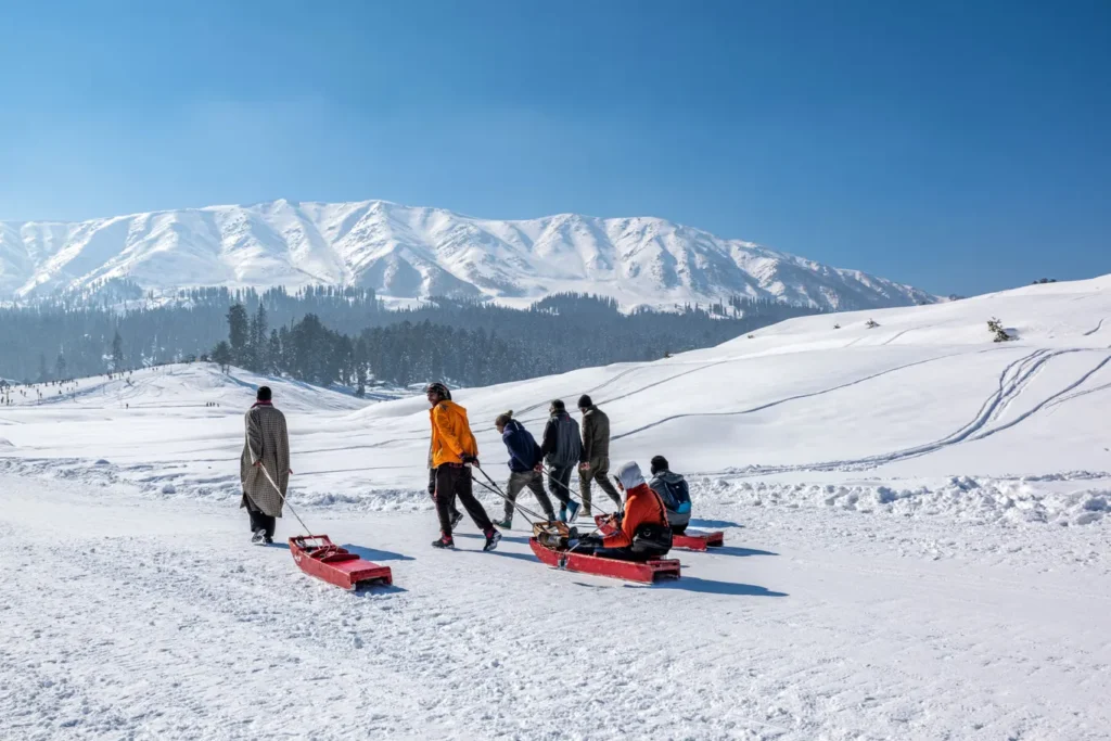 Man travelling in snow